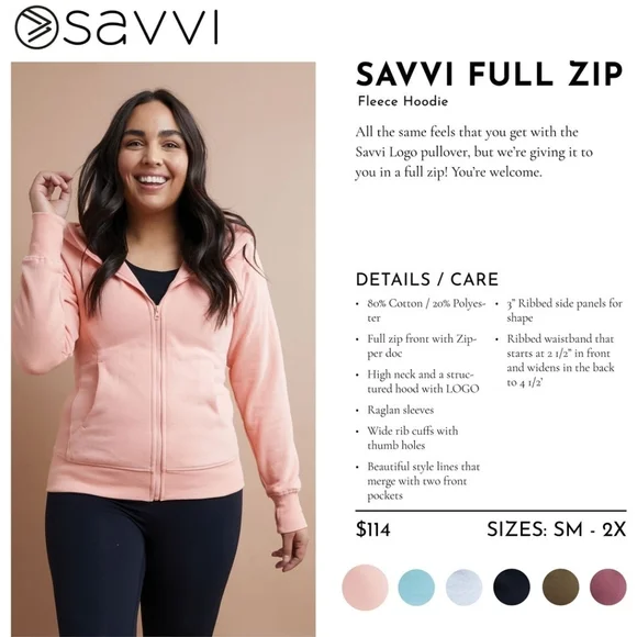 Savvi Women's Full Zip Fleece Hoodie Medium Teal Blue Thumb Holes Jacket - Picture 7 of 7